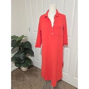 J.Jill Maxi Shirtdress Womens Small Red Cotton Double Gauze Roll Tab Sleeve